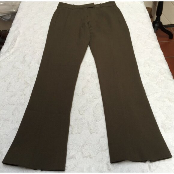 Prada Womens Green Straight Mid-Rise Pants Size 40 Extended Tab Hook Zip Pocket - Picture 1 of 11